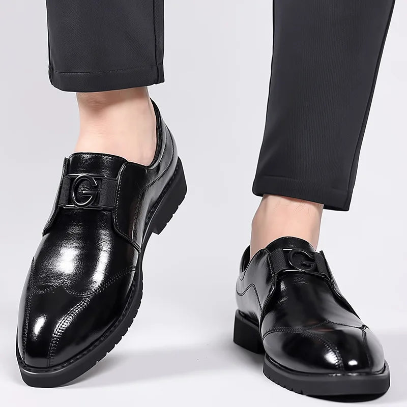 Elegant Leather Monk Strap Loafer for Women with Pointed Toe Wingtip Buckle Detail Style