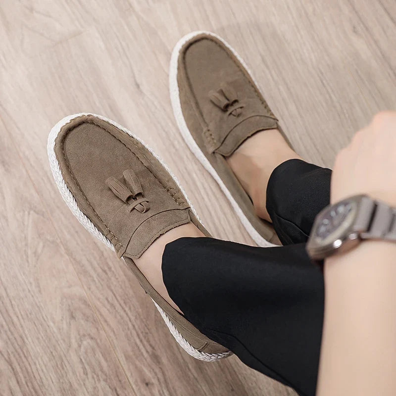Comfortable Suede Tassel Loafer for Women with Espadrille Braided Sole Slip On Casual Style