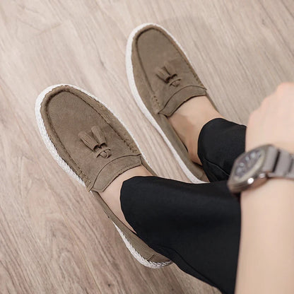 Comfortable Suede Tassel Loafer for Women with Espadrille Braided Sole Slip On Casual Style