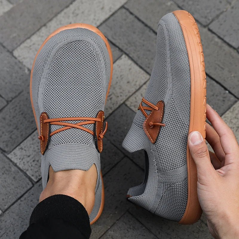 Comfortable Knit Slip-On Sneaker for Women with Elastic Lace Leather Trim Casual Style