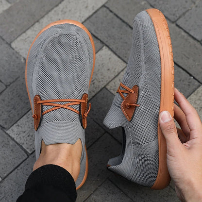 Comfortable Knit Slip-On Sneaker for Women with Elastic Lace Leather Trim Casual Style