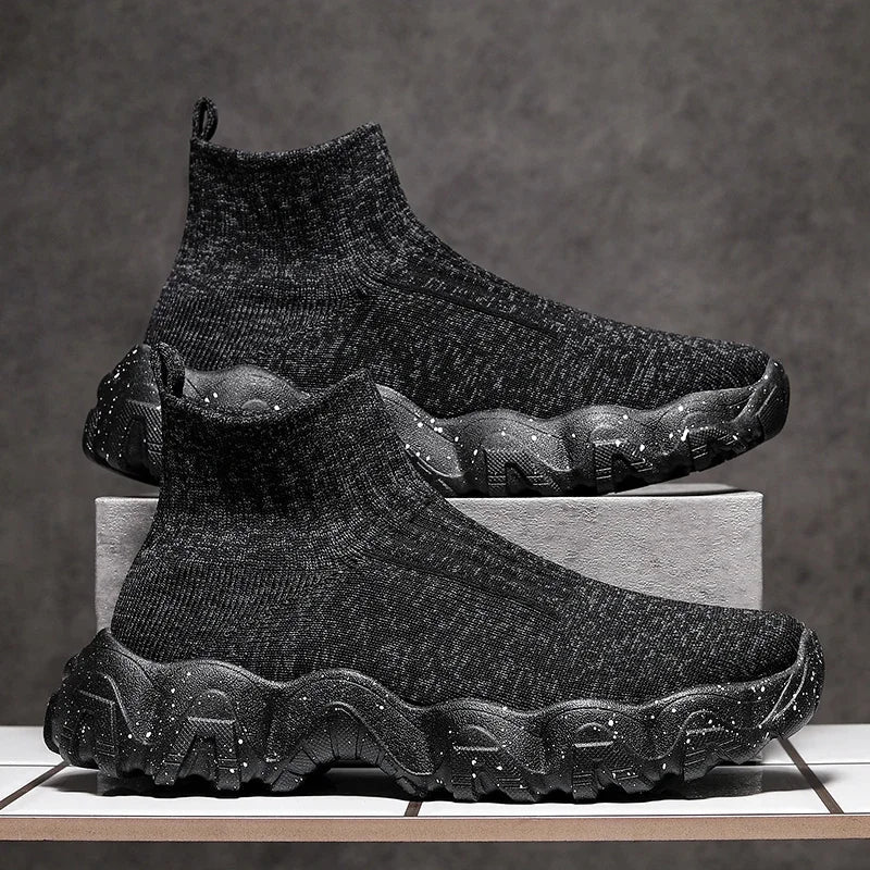 Comfortable Knit Sock Sneaker for Women with Slip On High Top Chunky Sole Casual Style