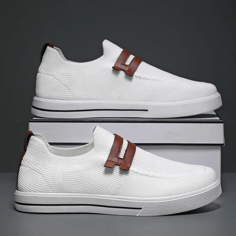 Effortless Knit Slip-On Sneaker for Women with Leather Trim Ribbed Sole Casual Style