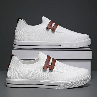 Effortless Knit Slip-On Sneaker for Women with Leather Trim Ribbed Sole Casual Style
