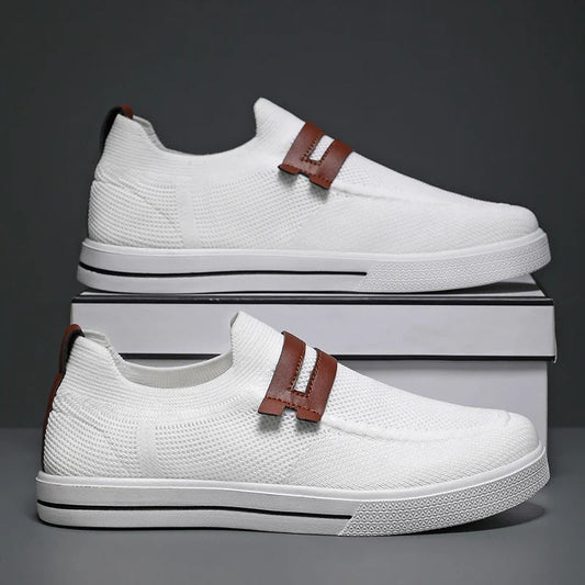 Effortless Knit Slip-On Sneaker for Women with Leather Trim Ribbed Sole Casual Style