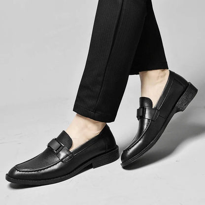 Stylish Leather Loafer for Women with Metal Buckle Square Toe Slip On Casual Style