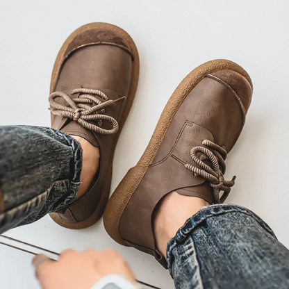 Effortless Leather Derby Sneaker for Women with Lace Up Suede Cap Toe Chunky Sole Casual Style