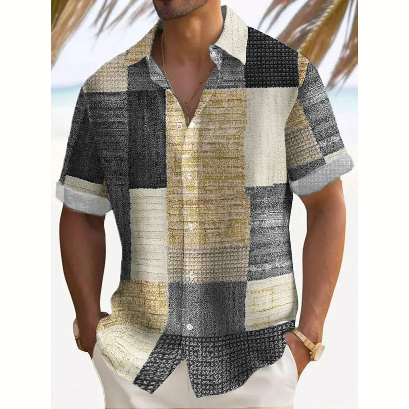 Effortless Patchwork Print Button Up Shirt for Women with Collar Short Sleeve Relaxed Casual Style