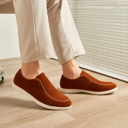 Effortless Suede Loafer Sneaker for Women with Round Toe Platform Sole Slip On Casual Style
