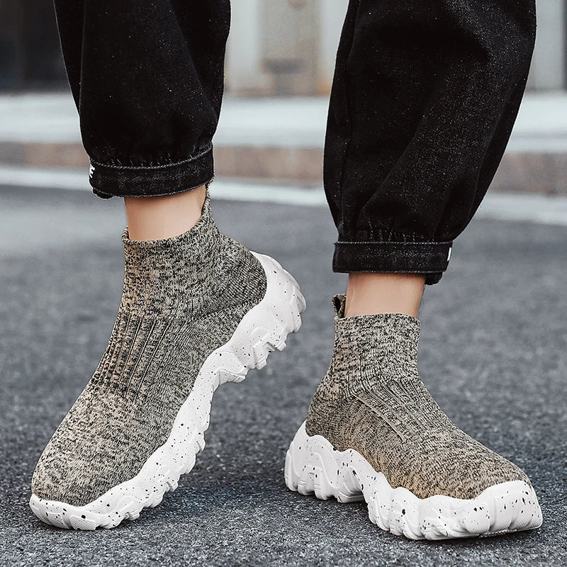 Comfortable Knit Sock Sneaker for Women with Slip On High Top Chunky Sole Casual Style