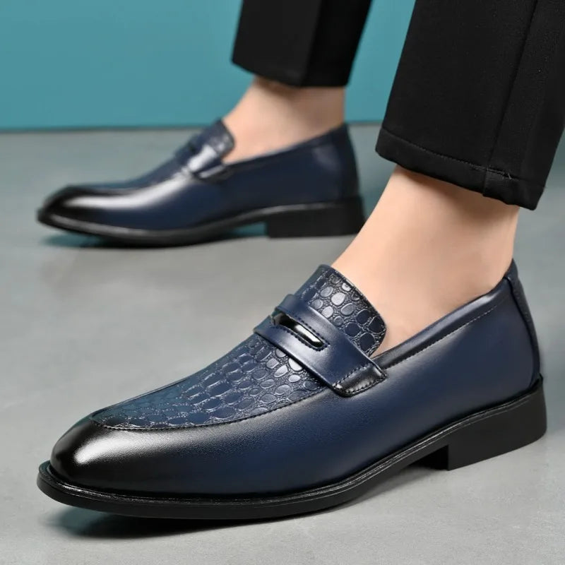Stylish Croc Embossed Leather Loafers for Women with Penny Strap Pointed Toe Slip On Style
