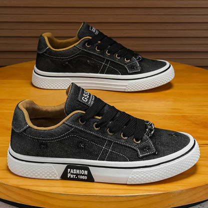 Effortless Denim Canvas Sneaker for Women with Lace Up Distressed Low Top Casual Style
