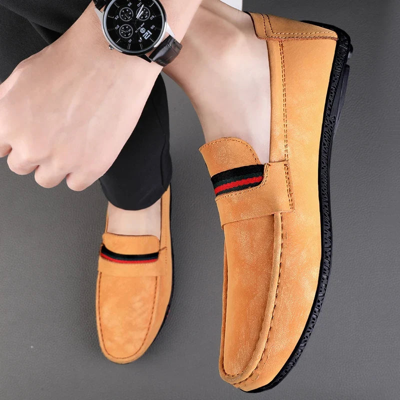 Comfortable Suede Loafers for Women with Moc Toe Ribbon Stripe Slip On Casual Style