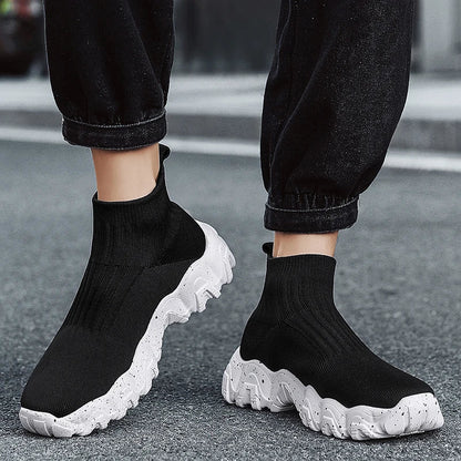Comfortable Knit Sock Sneaker for Women with Slip On High Top Chunky Sole Casual Style