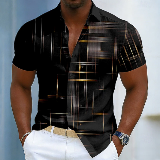 Effortless Geometric Print Button Up Shirt for Women with Collar Short Sleeve Relaxed Casual Style