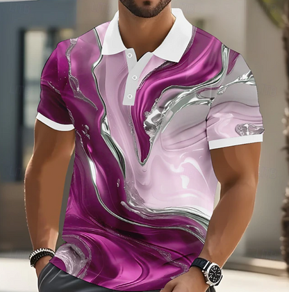 Stylish Marble Print Polo Shirt for Women with Collar Short Sleeve Button Placket Casual Style