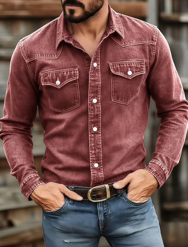 Effortless Denim Western Shirt for Women with Point Collar Long Sleeve Snap Button Chest Pocket Casual Style