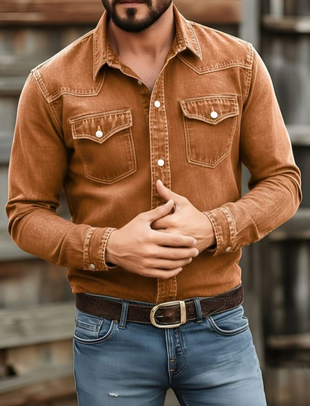 Effortless Denim Western Shirt for Women with Point Collar Long Sleeve Snap Button Chest Pocket Casual Style