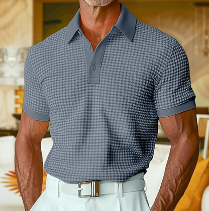 Effortless Gingham Knit Polo Shirt for Women with Collared Short Sleeve Ribbed Placket Casual Style