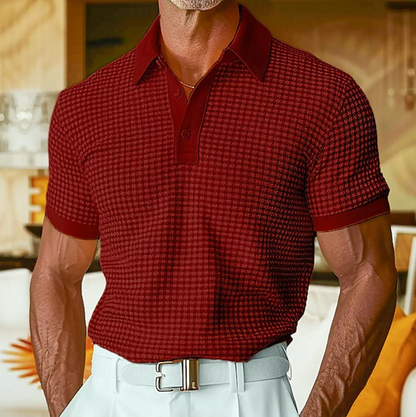 Effortless Gingham Knit Polo Shirt for Women with Collared Short Sleeve Ribbed Placket Casual Style