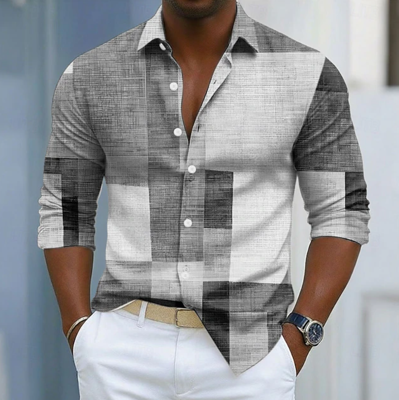 Effortless Colorblock Linen Shirt for Women with Collared Long Sleeve Button Front Relaxed Casual Style