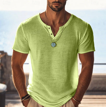 Effortless Linen Henley Shirt for Women with V Neck Short Sleeve Button Placket Relaxed Casual Style