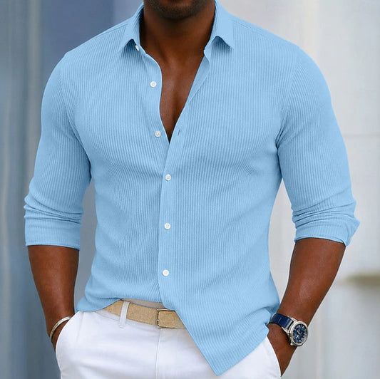 Effortless Ribbed Knit Button Down Shirt for Women with Collared Long Sleeve Slim Fit Casual Style
