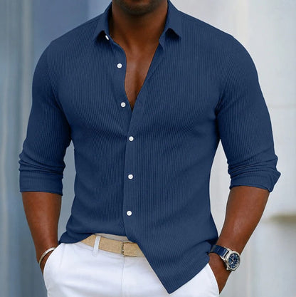 Effortless Ribbed Knit Button Down Shirt for Women with Collared Long Sleeve Slim Fit Casual Style