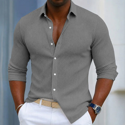Effortless Ribbed Knit Button Down Shirt for Women with Collared Long Sleeve Slim Fit Casual Style