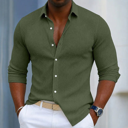 Effortless Ribbed Knit Button Down Shirt for Women with Collared Long Sleeve Slim Fit Casual Style
