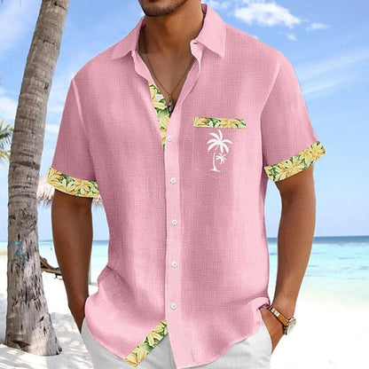 Effortless Linen Tropical Print Hawaiian Shirt for Women with Collar Short Sleeve Button Front Chest Pocket Casual Style