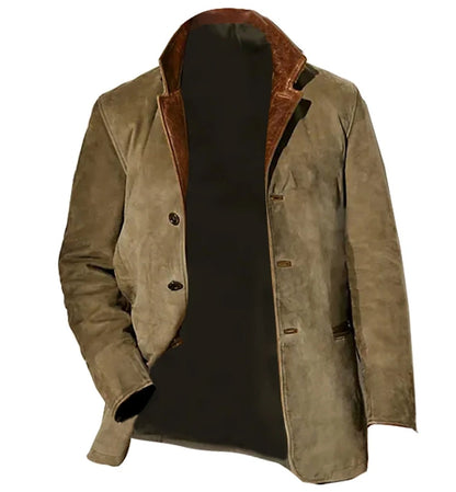 Elegant Suede Blazer Jacket for Women with Stand Collar Long Sleeve Button Front Faux Fur Lined Casual Style