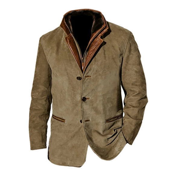 Elegant Suede Blazer Jacket for Women with Stand Collar Long Sleeve Button Front Faux Fur Lined Casual Style