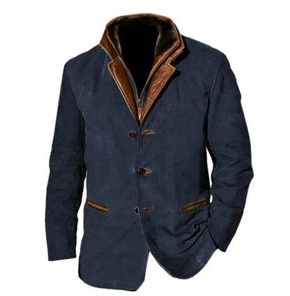 Elegant Suede Blazer Jacket for Women with Stand Collar Long Sleeve Button Front Faux Fur Lined Casual Style