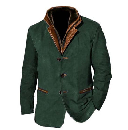 Elegant Suede Blazer Jacket for Women with Stand Collar Long Sleeve Button Front Faux Fur Lined Casual Style