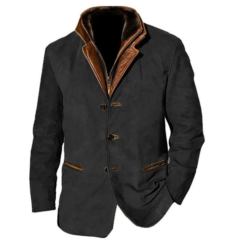 Elegant Suede Blazer Jacket for Women with Stand Collar Long Sleeve Button Front Faux Fur Lined Casual Style