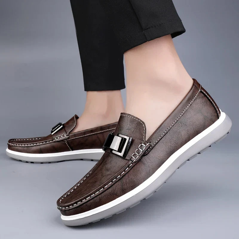 Stylish Leather Loafer for Women with Buckle Strap Slip On Cushioned Casual Style