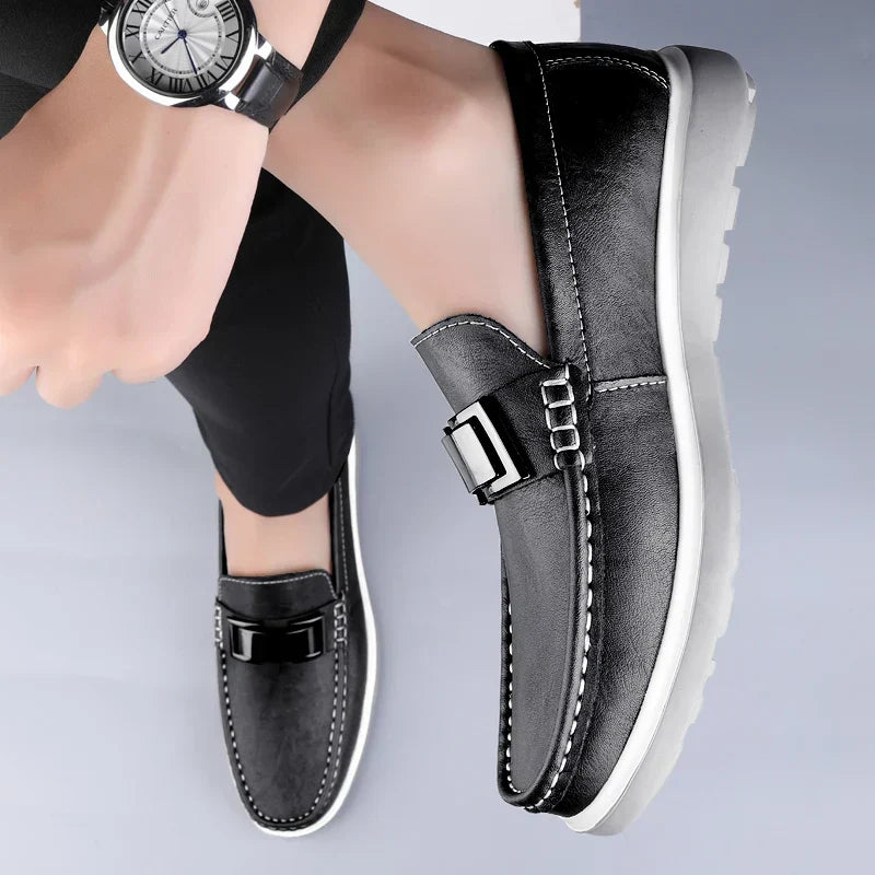 Stylish Leather Loafer for Women with Buckle Strap Slip On Cushioned Casual Style