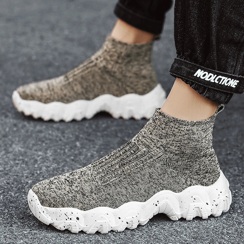 Comfortable Knit Sock Sneaker for Women with Slip On High Top Chunky Sole Casual Style