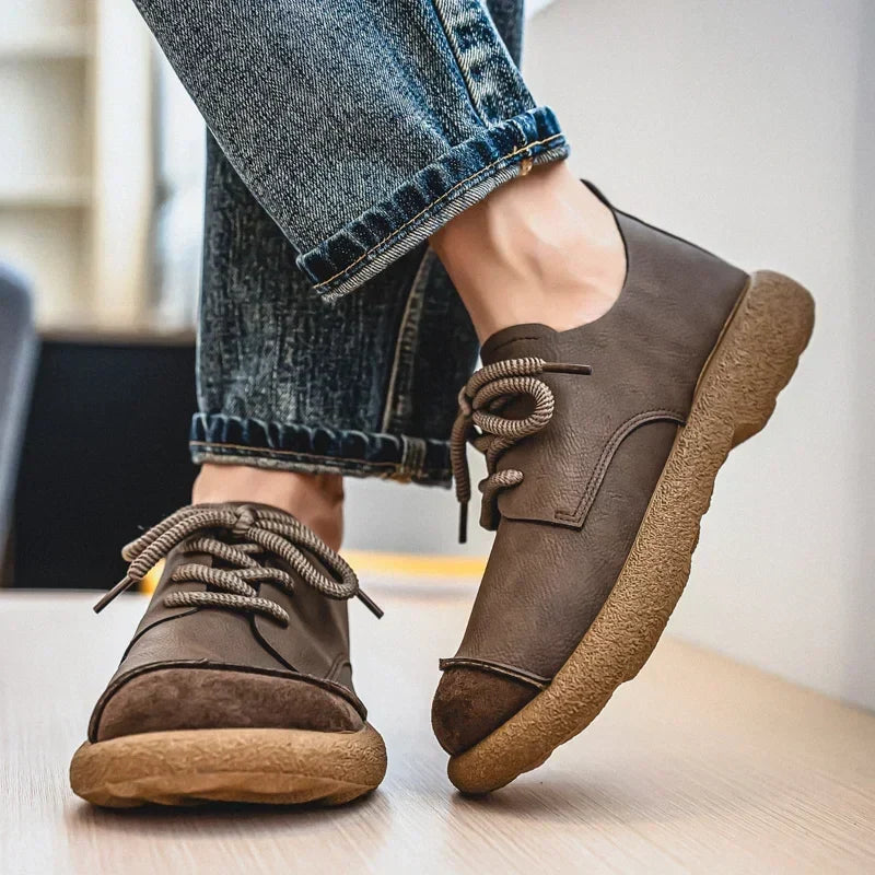 Effortless Leather Derby Sneaker for Women with Lace Up Suede Cap Toe Chunky Sole Casual Style