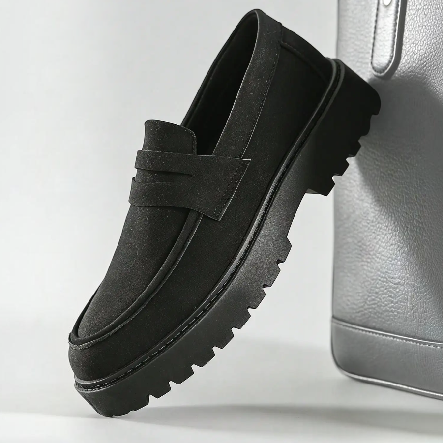 Effortless Suede Platform Loafer for Women with Round Toe Penny Strap Chunky Lug Sole Casual Style
