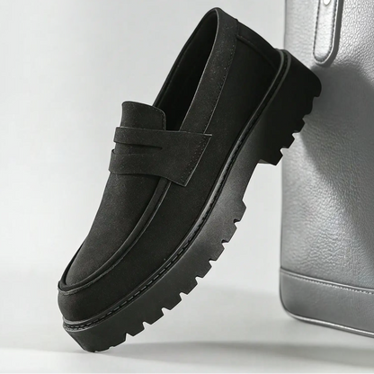 Effortless Suede Platform Loafer for Women with Round Toe Penny Strap Chunky Lug Sole Casual Style
