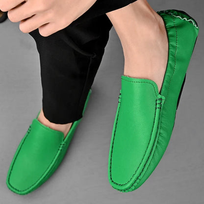 Comfortable Leather Driving Loafers for Women with Round Toe Slip On Ruched Casual Style