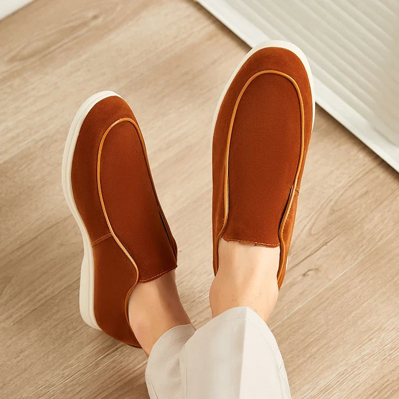 Effortless Suede Loafer Sneaker for Women with Round Toe Platform Sole Slip On Casual Style