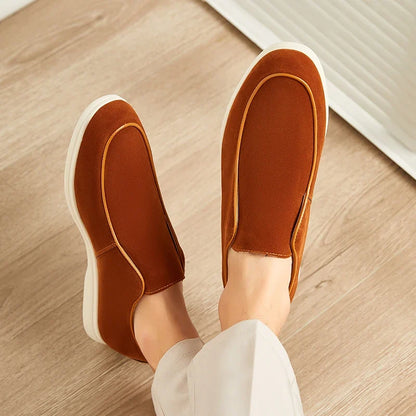 Effortless Suede Loafer Sneaker for Women with Round Toe Platform Sole Slip On Casual Style