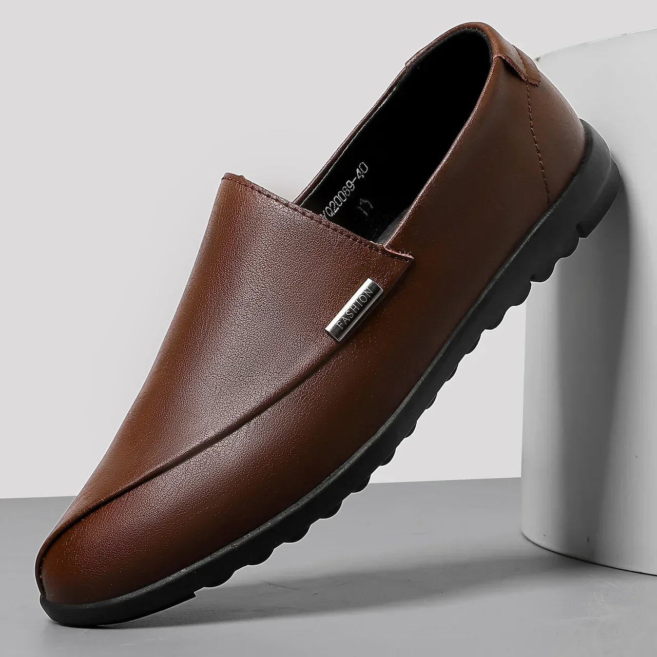 Comfortable Leather Loafer for Women with Slip On Round Toe Stitched Rubber Sole Casual Style