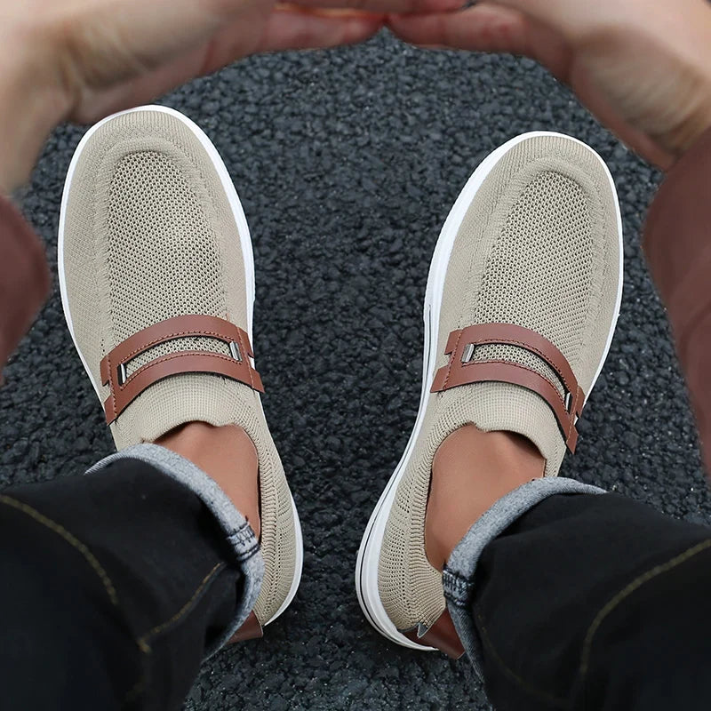 Effortless Knit Slip-On Sneaker for Women with Leather Trim Ribbed Sole Casual Style