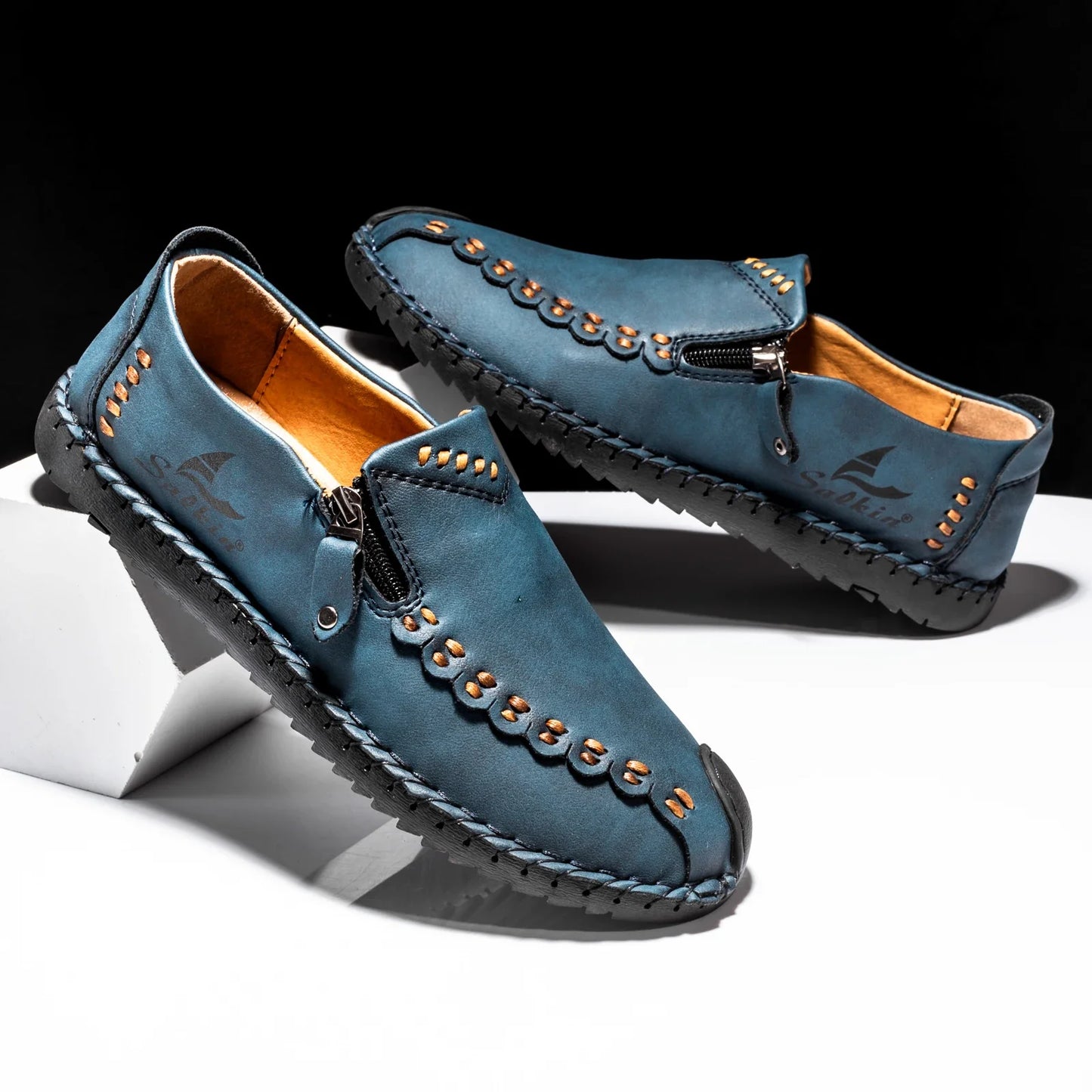 Comfortable Leather Loafers for Women with Hand Stitched Zipper Detail Slip On Casual Style