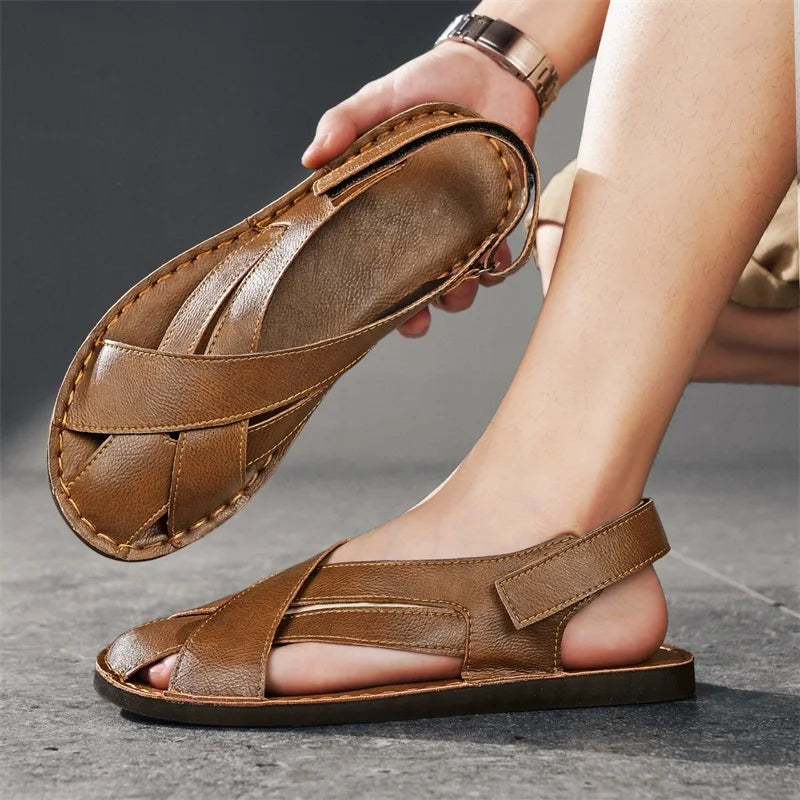 Comfortable Leather Fisherman Sandal for Women with Crisscross Strap Adjustable Buckle Closed Toe Style