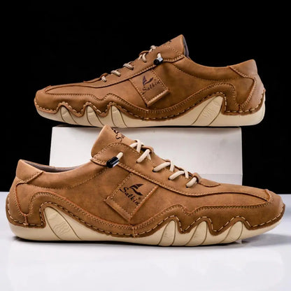 Comfortable Leather Fashion Sneaker for Women with Lace Up Stitched Moc Toe Contrast Sole Casual Style